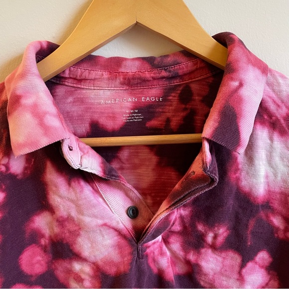American Eagled Bleach Dyed Cropped Long-Sleeve Polo Shirt - Picture 5 of 8